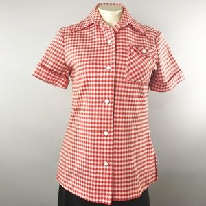 Vintage Bogart of Texas button down shirt pocket red white checkered